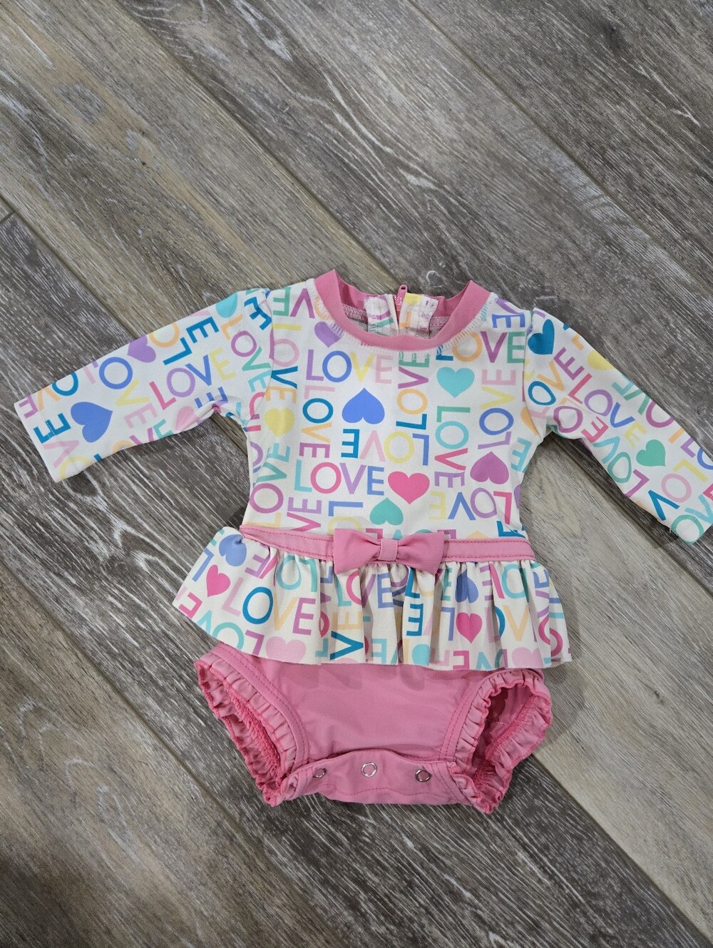 Ruffle Butts 0-3month Baby Pink 'Love' Long-Sleeve Swim